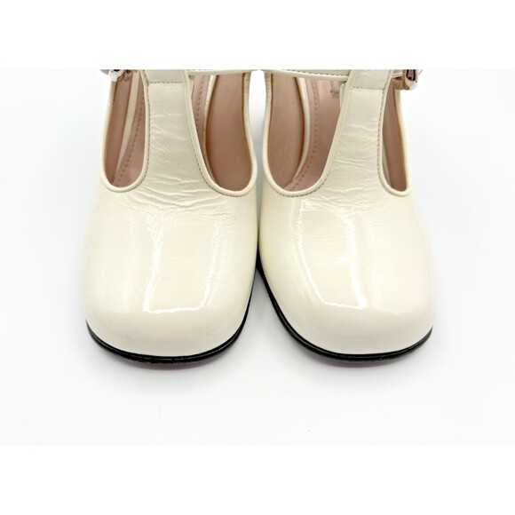 Miu Miu White Patent Leather Mary Jane Heels T-Strap Block Heel Sz EU 35.5 - Picture 6 of 13